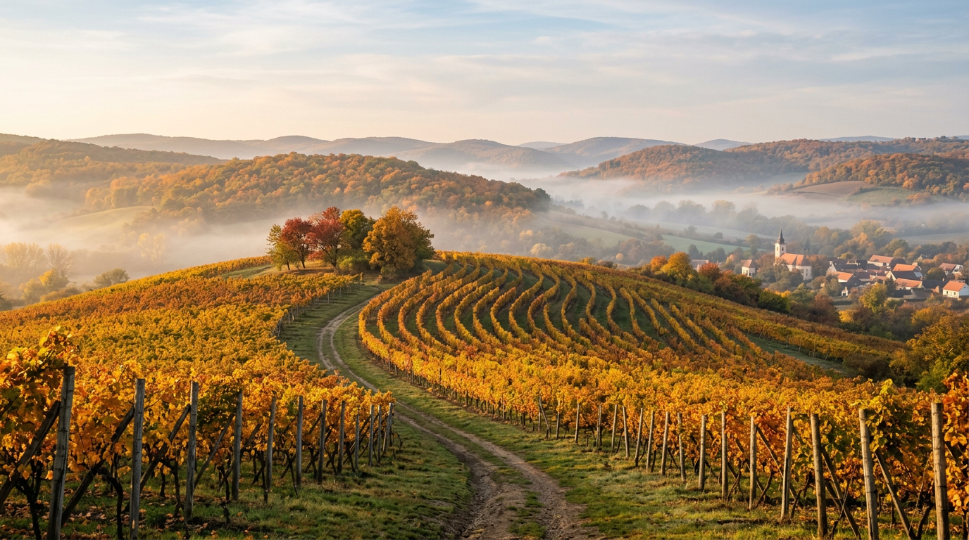 Tokaji borvidék őszi szőlősora